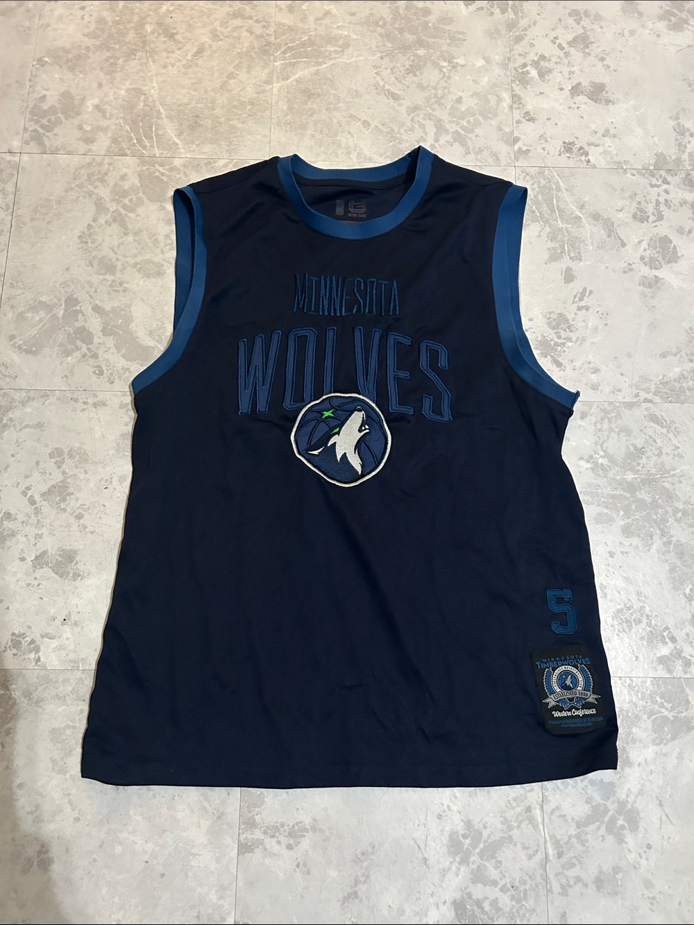 Minnesota Wolves Navy Blue Sleeveless Jersey Shirt Edwards